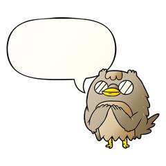 cute cartoon wise old owl and speech bubble in smooth gradient style