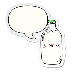 cute cartoon milk bottle and speech bubble sticker