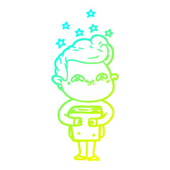 cold gradient line drawing cartoon excited man