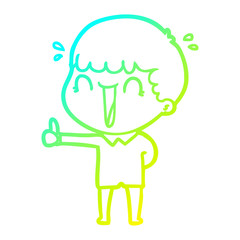 cold gradient line drawing laughing cartoon man