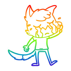 rainbow gradient line drawing crying waving fox cartoon