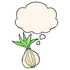 cartoon onion and thought bubble in comic book style