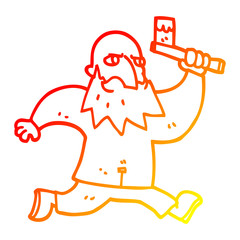 warm gradient line drawing cartoon man with bloody axe