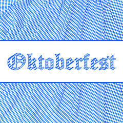 Oktoberfest text lettering background with bavarian white blue tablecloth
