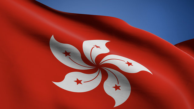 3D illustration of Hong Kong Special Administrative Region of the People's Republic of China flag waving.