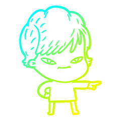 cold gradient line drawing cartoon happy woman