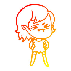 warm gradient line drawing annoyed cartoon vampire girl