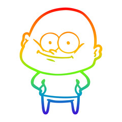 rainbow gradient line drawing cartoon bald man staring