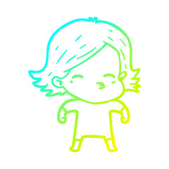 cold gradient line drawing cartoon woman