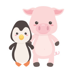 Penguin and pig cartoon design