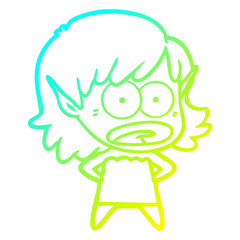 cold gradient line drawing cartoon shocked elf girl