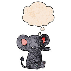 cartoon elephant and thought bubble in grunge texture pattern style