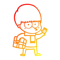 warm gradient line drawing nervous cartoon boy