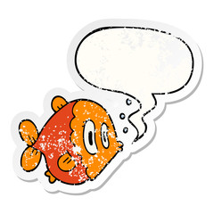 cartoon fish and speech bubble distressed sticker