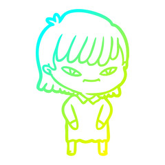 cold gradient line drawing cartoon woman