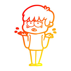 warm gradient line drawing cartoon exhausted boy shrugging shoulders