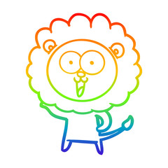 rainbow gradient line drawing happy cartoon lion