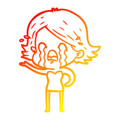 warm gradient line drawing cartoon woman crying