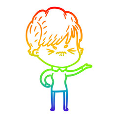 rainbow gradient line drawing cartoon frustrated woman