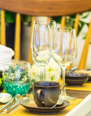Luxury wedding party dinner table setting concept.