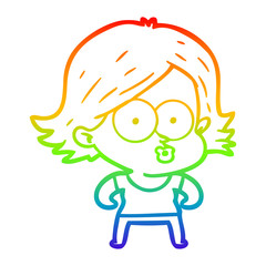 rainbow gradient line drawing cartoon girl pouting