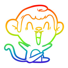 rainbow gradient line drawing cartoon laughing monkey