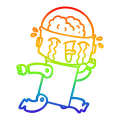 rainbow gradient line drawing cartoon crying robot