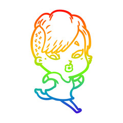 rainbow gradient line drawing cartoon surprised girl