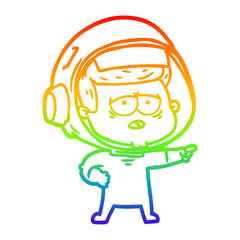 rainbow gradient line drawing cartoon tired astronaut