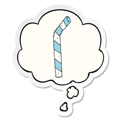 cartoon straw and thought bubble as a printed sticker