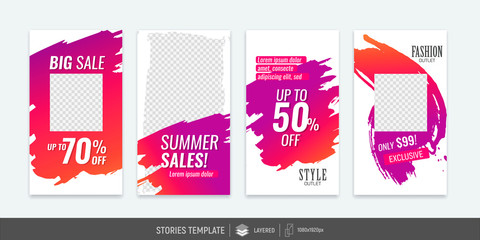 Editable templates for social media stories. Instagram story. background brush strokes.