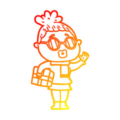 warm gradient line drawing cartoon woman wearing sunglasses
