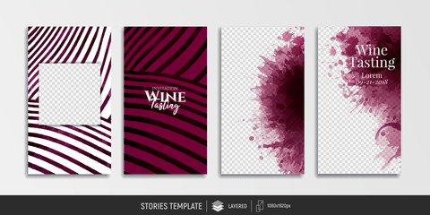 Editable templates for social media stories. Post, story. Red wine stains to combine with your photos.