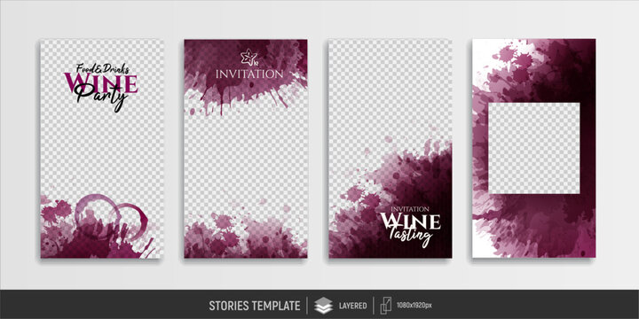 Editable templates for social media stories. Post, story. Red wine stains to combine with your photos.