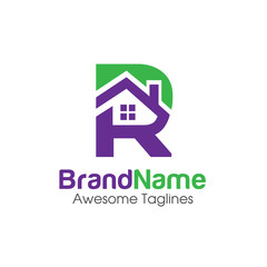 modern initial  letter R with roofing style. real estate logo concept