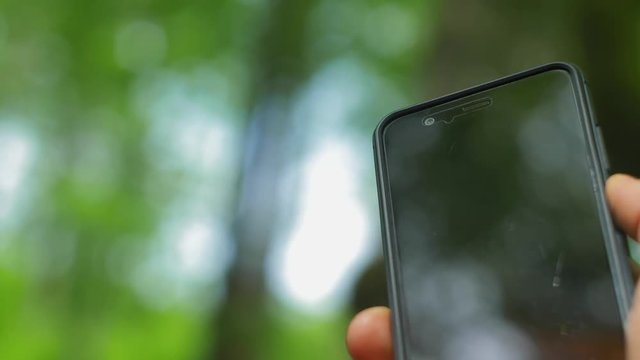 Catching Mobile Phone Lost Signal Connection Inside Forest POV