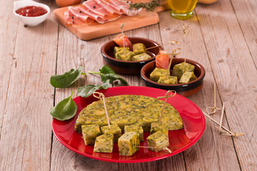 Spanish omelette with spinach.