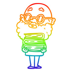 rainbow gradient line drawing cartoon curious man with beard and glasses