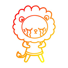 warm gradient line drawing crying cartoon lion