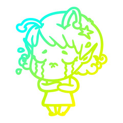 cold gradient line drawing cartoon crying alien girl