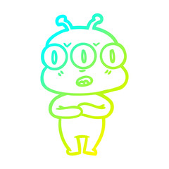 cold gradient line drawing cartoon three eyed alien