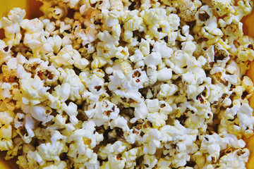Close up image of popcorn. Top view.