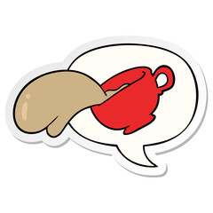 cartoon mug of coffee and speech bubble sticker