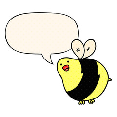 cartoon bee and speech bubble in comic book style