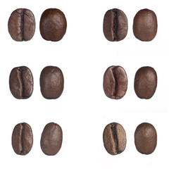 Roasted coffee beans isolated on white background with clipping path