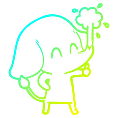cold gradient line drawing cute cartoon elephant spouting water