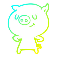 cold gradient line drawing happy cartoon pig