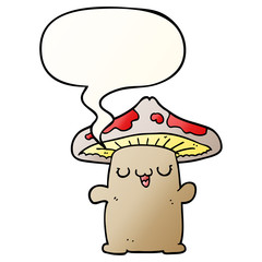 cartoon mushroom creature and speech bubble in smooth gradient style