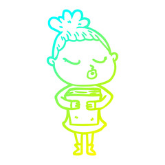cold gradient line drawing cartoon calm woman