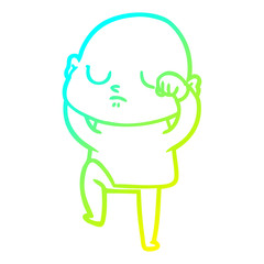 cold gradient line drawing cartoon bald man